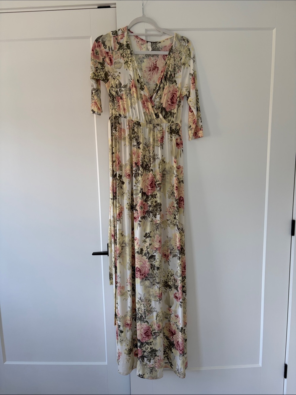 Pink Blush -Maternity Floral Wrap Front Maxi Spring/Summer Dress (Size:Small)